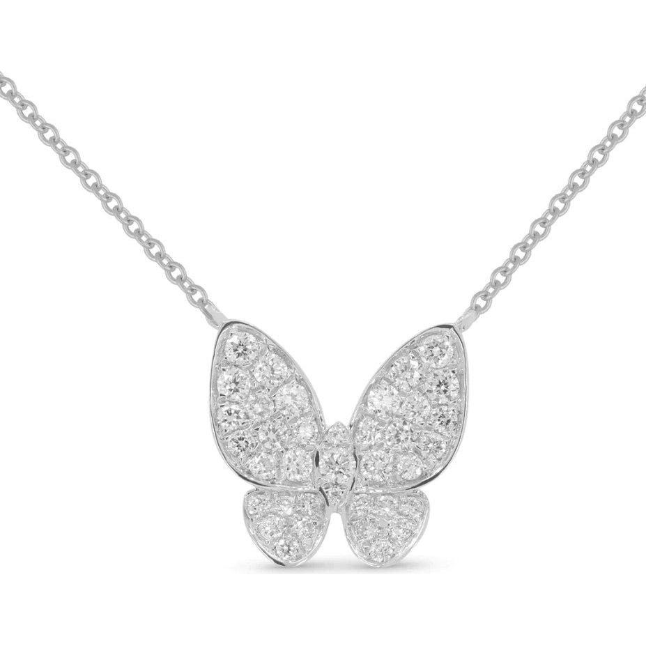 14K White Gold Diamond Butterfly Pendant Necklace