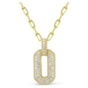 14K Yellow Gold Diamond Link Pendant with Paperclip Chain