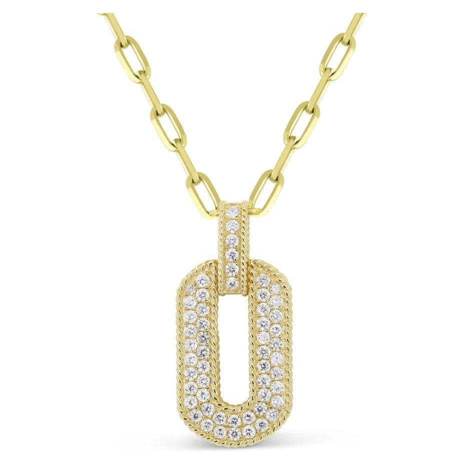 14K Yellow Gold Diamond Link Pendant with Paperclip Chain