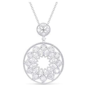 14K White Gold Diamond Medallion Pendant Necklace