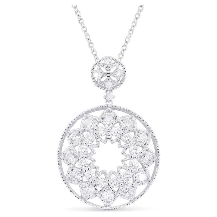 14K White Gold Diamond Medallion Pendant Necklace