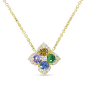 14K Yellow Gold Multi-Sapphire Flower Pendant Necklace