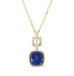 14K Yellow Gold Gemstone Bezel Link Drop Pendant  Necklace