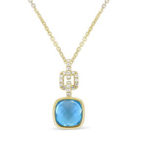 14K Yellow Gold Gemstone Bezel Link Drop Pendant  Necklace