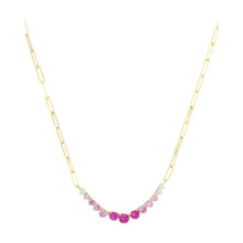 Load image into Gallery viewer, Not Your Basic Gold Graduated Ombre Pink Samantha Tennis Necklace
