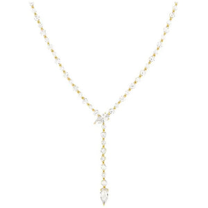 Gold She's Arrived Lariat Necklace in White Diamondettes