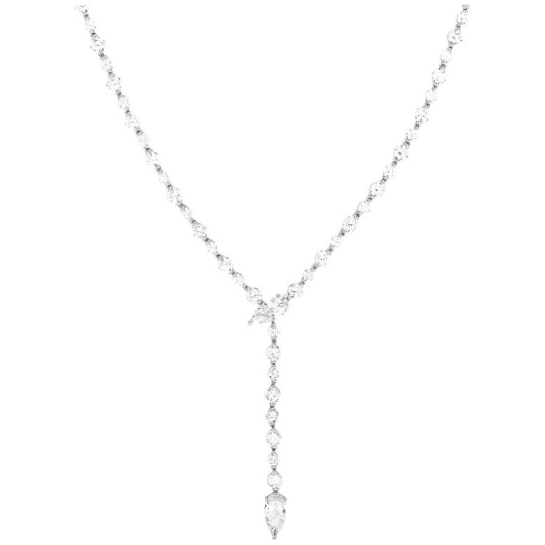 Silver She's Arrived Lariat Necklace in White Diamondettes