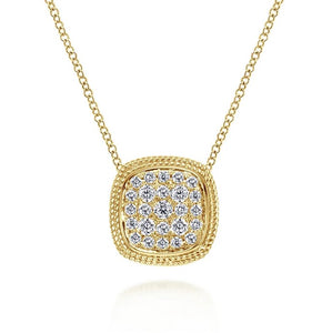 Gabriel 14K Yellow Gold Cushion Shape Diamond Pave Pendant Necklace