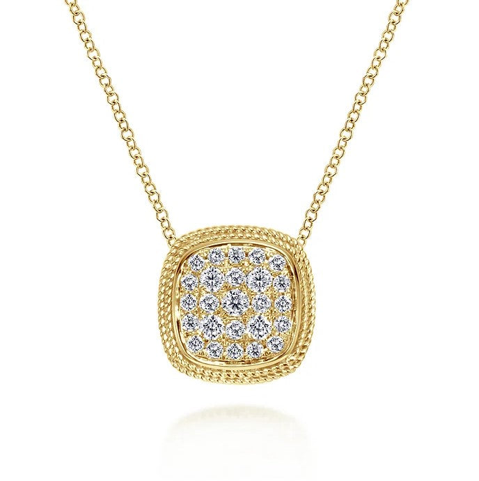 Gabriel 14K Yellow Gold Cushion Shape Diamond Pave Pendant Necklace