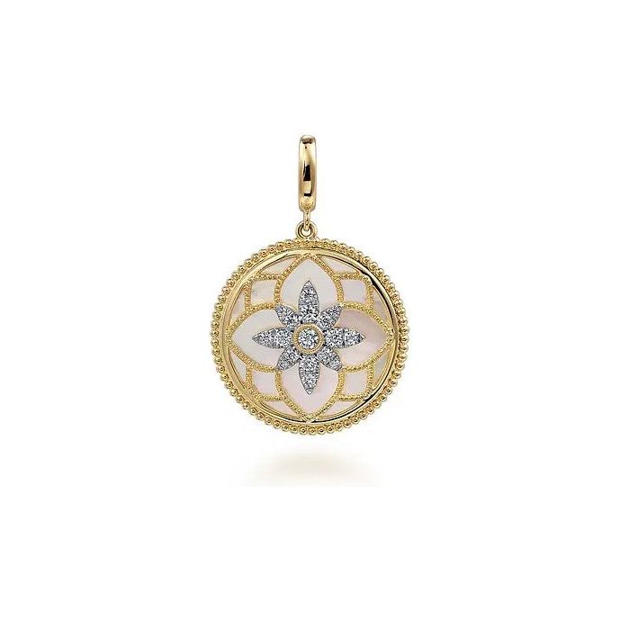 Gabriel 14K Yellow Gold Diamond Bujukan Mother of Pearl Floral Medallion