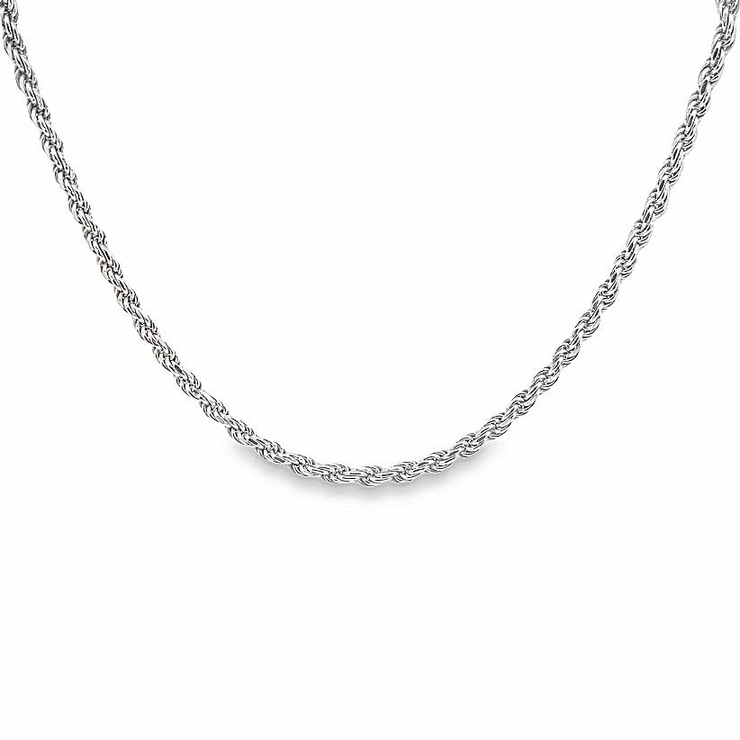 Sterling Silver Rhodium Plated 4.25mm Diamond Cut Rope Chain