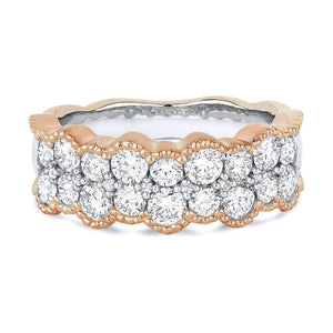 14K Rose & White Gold Diamond Cluster Bubble Wide Band