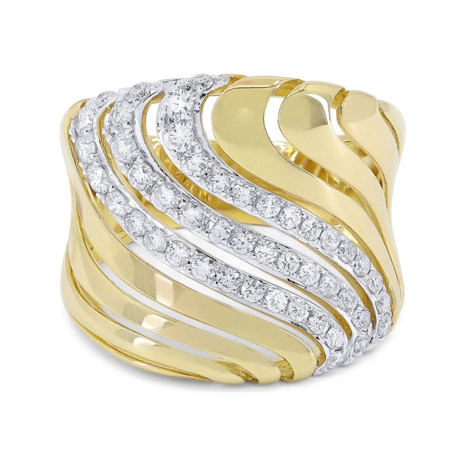 14K Yellow Gold Diamond Wave Fashion Ring
