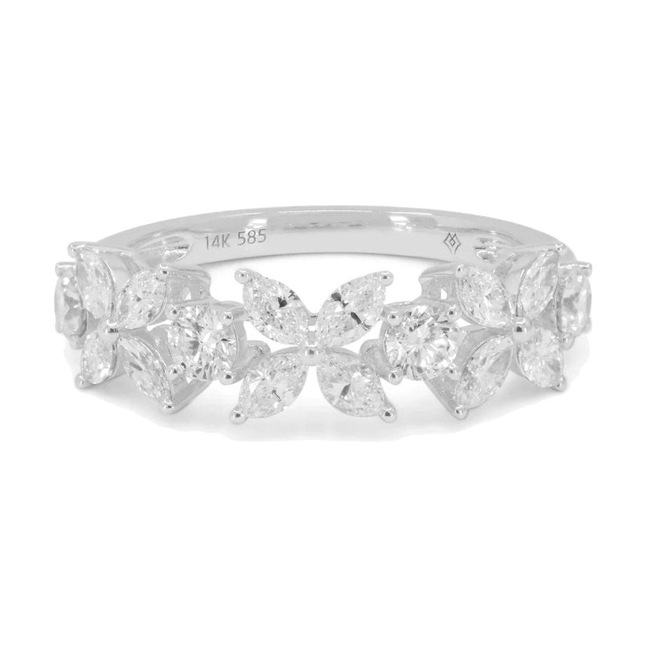 14K White Gold Diamond Floral Band