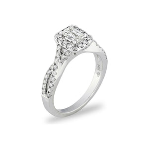 14k White Gold Diamond Twist Shank Halo Engagement Ring