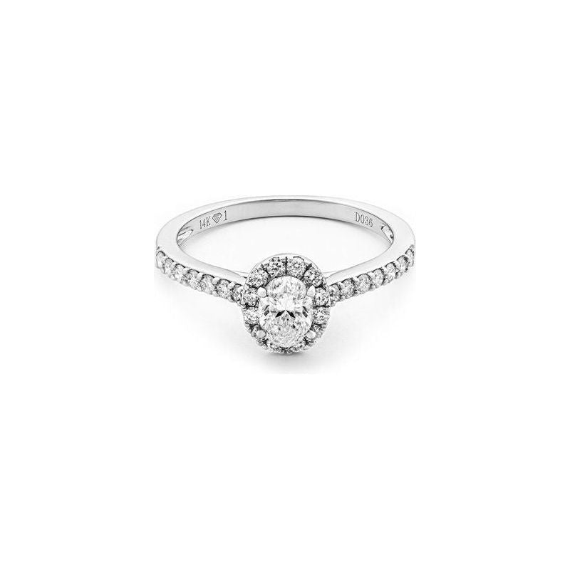 14k White Gold Oval Diamond Halo Engagement Ring