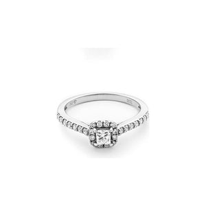 14k White Gold Princess Diamond Halo Engagement Ring