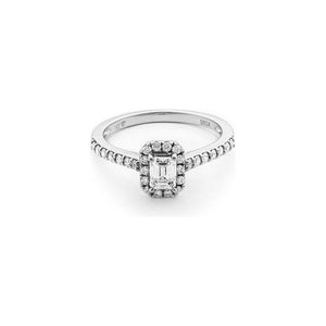 14k White Gold Emerald Diamond Halo Engagement Ring