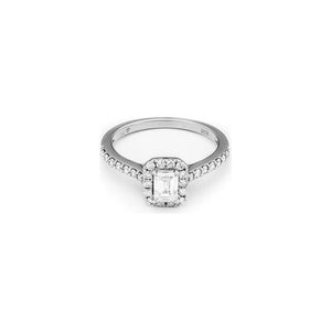 14k White Gold Emerald Diamond Halo Engagement Ring