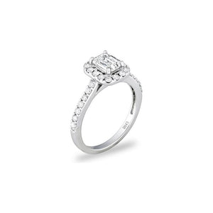 14k White Gold Emerald Diamond Halo Engagement Ring