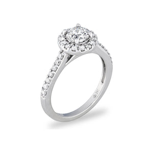 14k White Gold Round Diamond Halo Engagement Ring