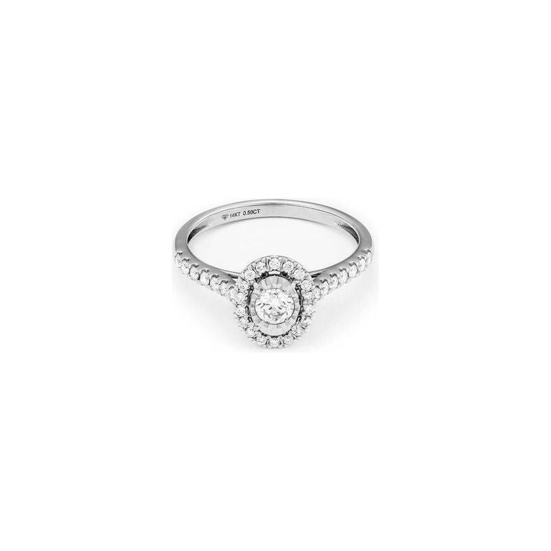 14k White Gold Miracle Mark Oval Halo Engagement Ring