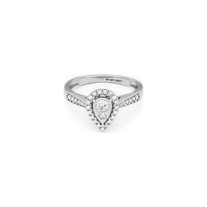 14k White Gold Miracle Mark Pear Halo Engagement Ring