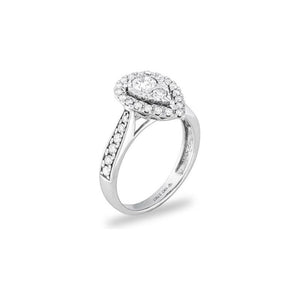 14k White Gold Miracle Mark Pear Halo Engagement Ring