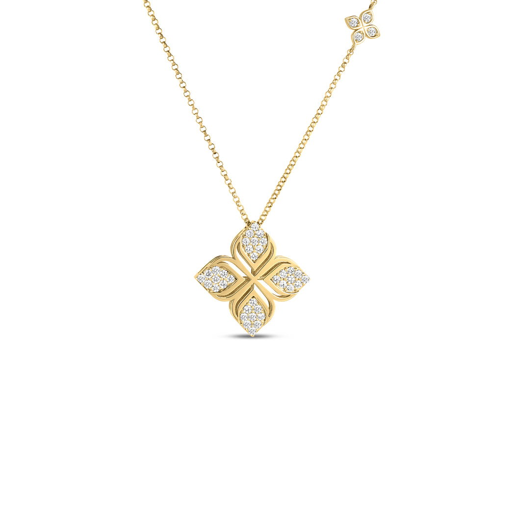 Roberto Coin 18K Yellow Gold Arabesque Diamond Flower Necklace