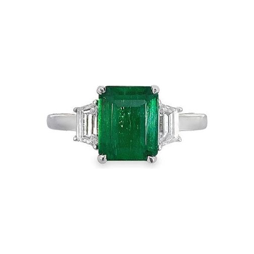 18K White Gold Emerald & Diamond Three-Stone Ring