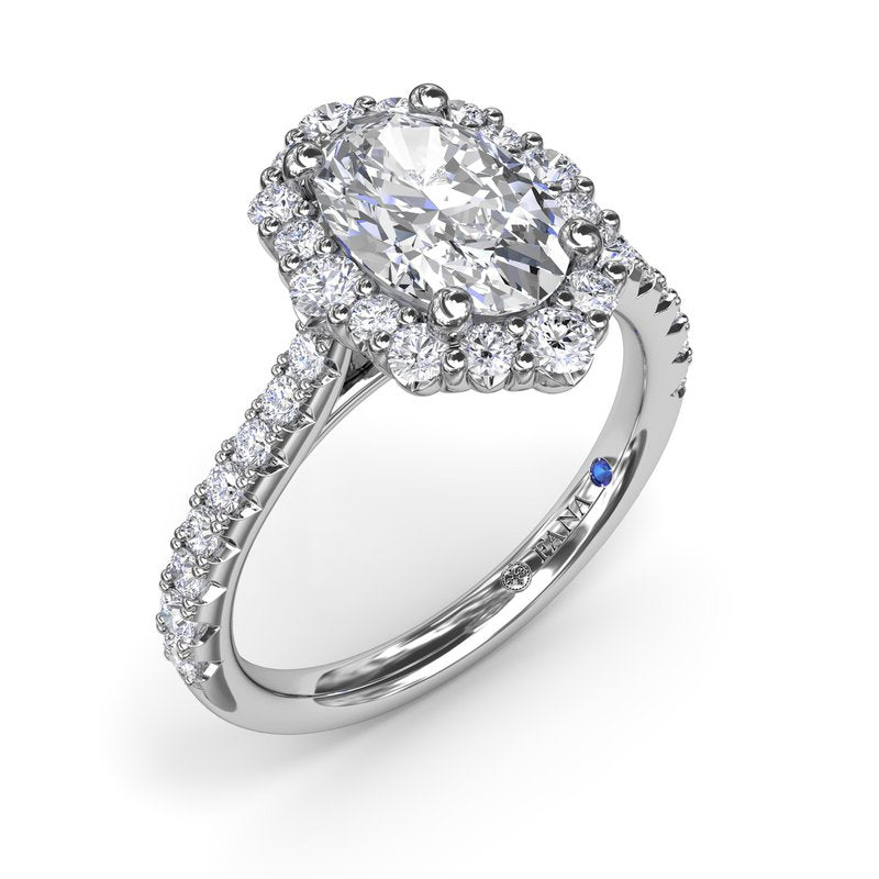 Fana 14K White Gold Diamond Graduated Oval Halo Engagement Ring