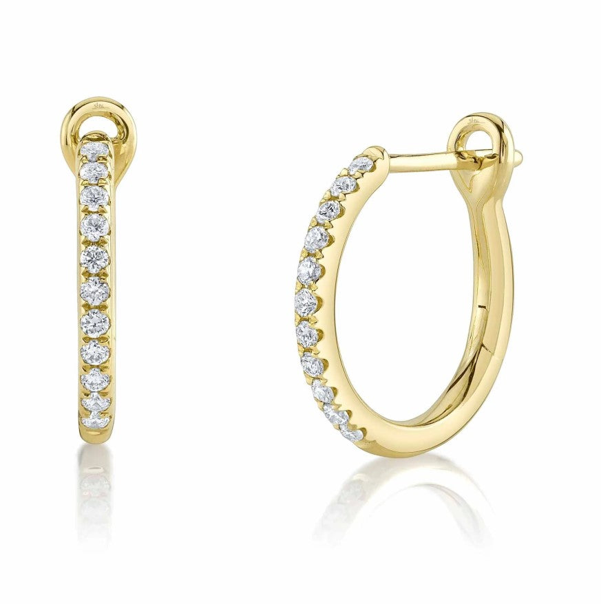 14K Yellow Gold Diamond Huggie Earrings