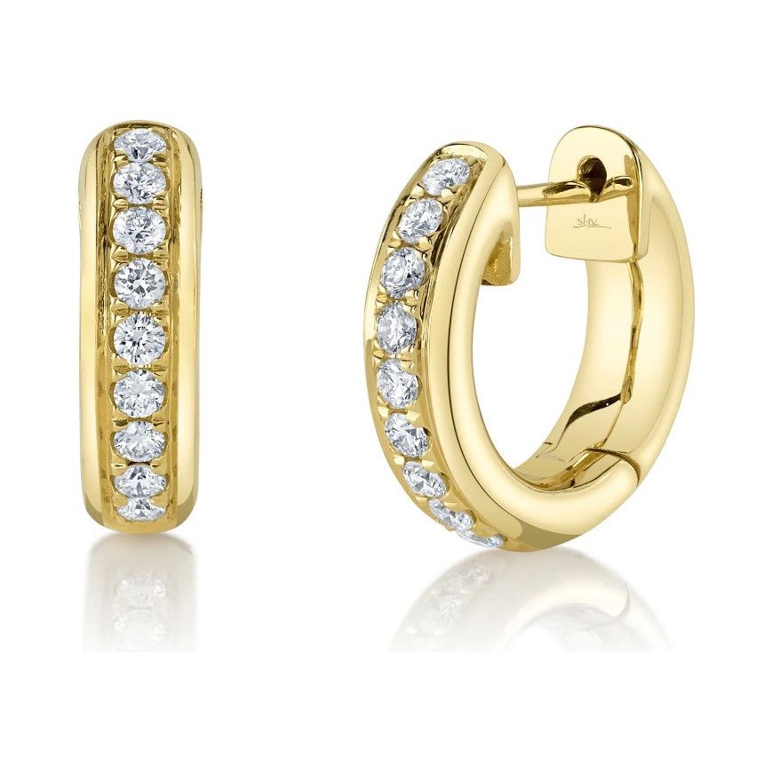 14K Yellow Gold Diamond Huggie Earrings