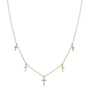 14K Yellow Gold Petite Diamond Cross Dangle Necklace