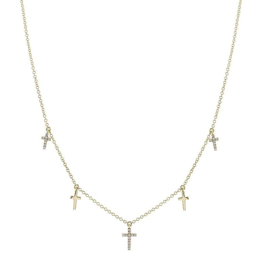 14K Yellow Gold Petite Diamond Cross Dangle Necklace