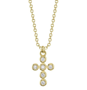 14K Yellow Gold Petite Diamond Bezel Cross Necklace