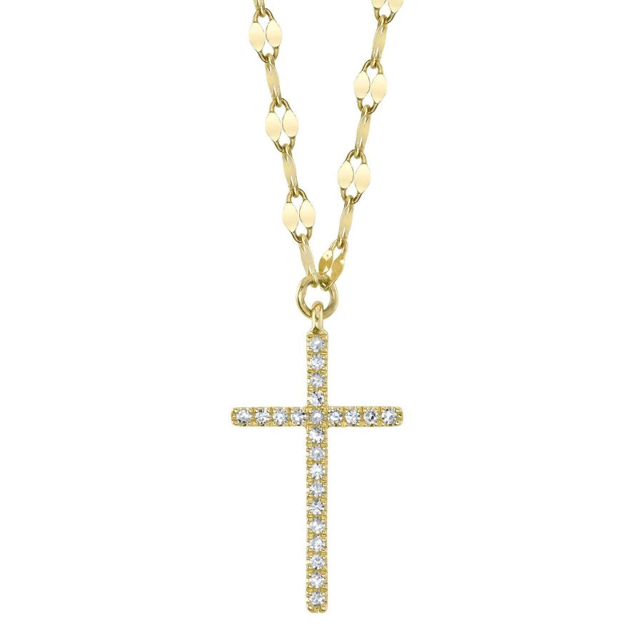 14K Yellow Gold Diamond Cross Pendant Necklace