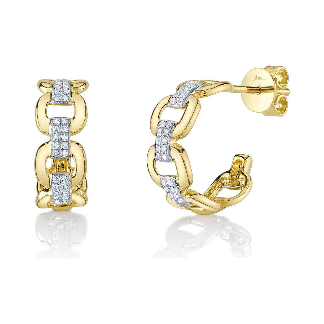 14K Yellow Gold Diamond Link Huggies