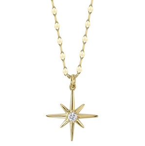 14K Yellow Gold Diamond North Star Pendant Necklace