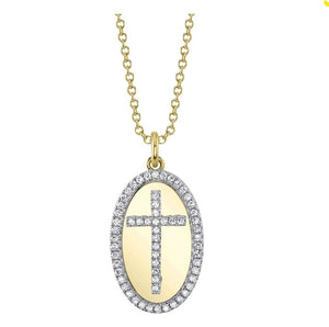 14K Yellow Gold Diamond Cross Mini Medallion Necklace