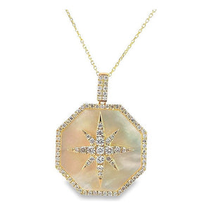 14K Yellow Gold Mother of Pearl Medallion Diamond Necklace