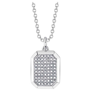 14K White Gold Diamond Dog Tag Pendant