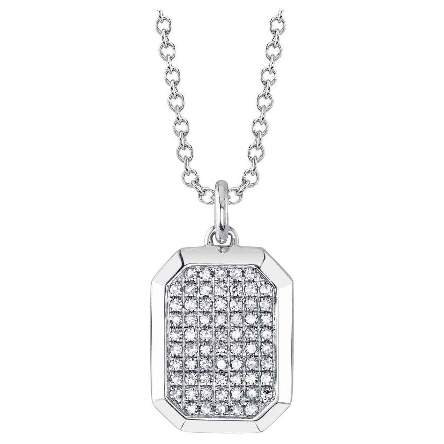 14K White Gold Diamond Dog Tag Pendant