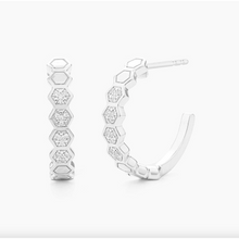 Load image into Gallery viewer, Ella Stein Sterling Silver Diamond &quot;Oh Beehive!&quot; Honeycomb Huggie Earrings
