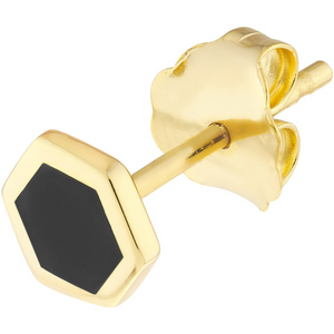 14k Yellow Gold & Black Enamel Hexagon Stud Earrings