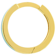 Load image into Gallery viewer, 14K Yellow Gold &amp; Turquoise Enamel Baby Hoop Earrings
