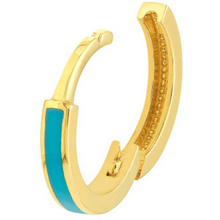 Load image into Gallery viewer, 14K Yellow Gold &amp; Turquoise Enamel Baby Hoop Earrings
