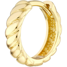 Load image into Gallery viewer, 14K Yellow Gold Ribbed Polished Huggie Hoop Earrings
