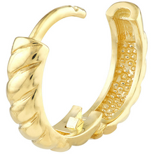 Load image into Gallery viewer, 14K Yellow Gold Ribbed Polished Huggie Hoop Earrings
