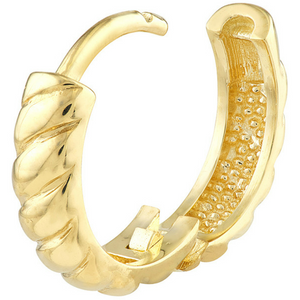 14K Yellow Gold Ribbed Polished Huggie Hoop Earrings